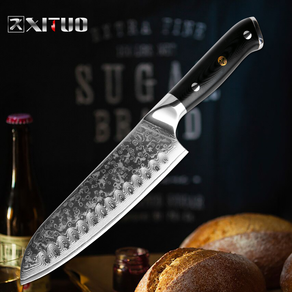 

XITUO Damascus Santoku Knife VG10 Stee Japanese Kitchen Chef Knife Sharp Ceaver Sushi Gyuto Anti-stick G10 Hande Cooking Too