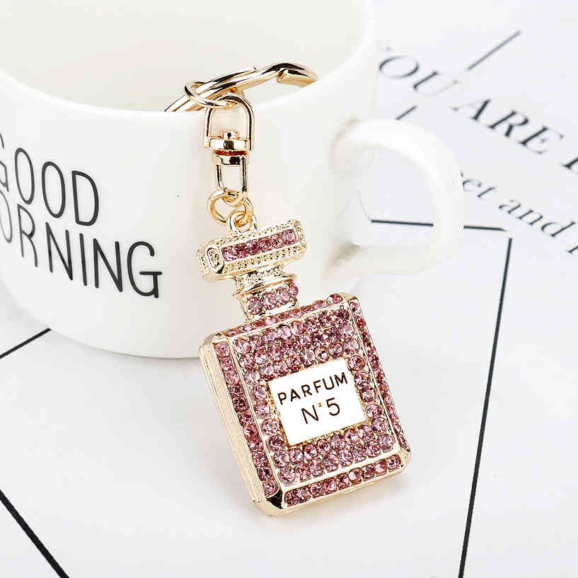 

Keychains Heyu Jewelry Rhinestone Crystal 3 Colors Perfume Bottle Shape Pendant Keychain Gifts Car Handbag Key Holder Party