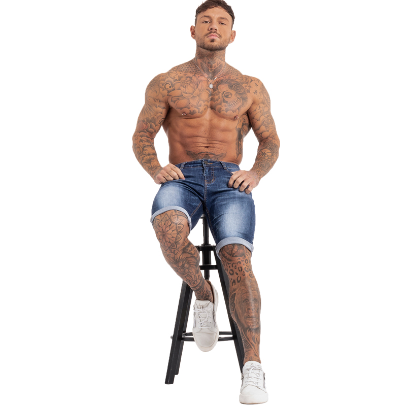 

Summmer Mens Shorts Fitness Elastic Waist Ripped Summer Jeans Shorts for Men Casual Streetwear, Blue dk09