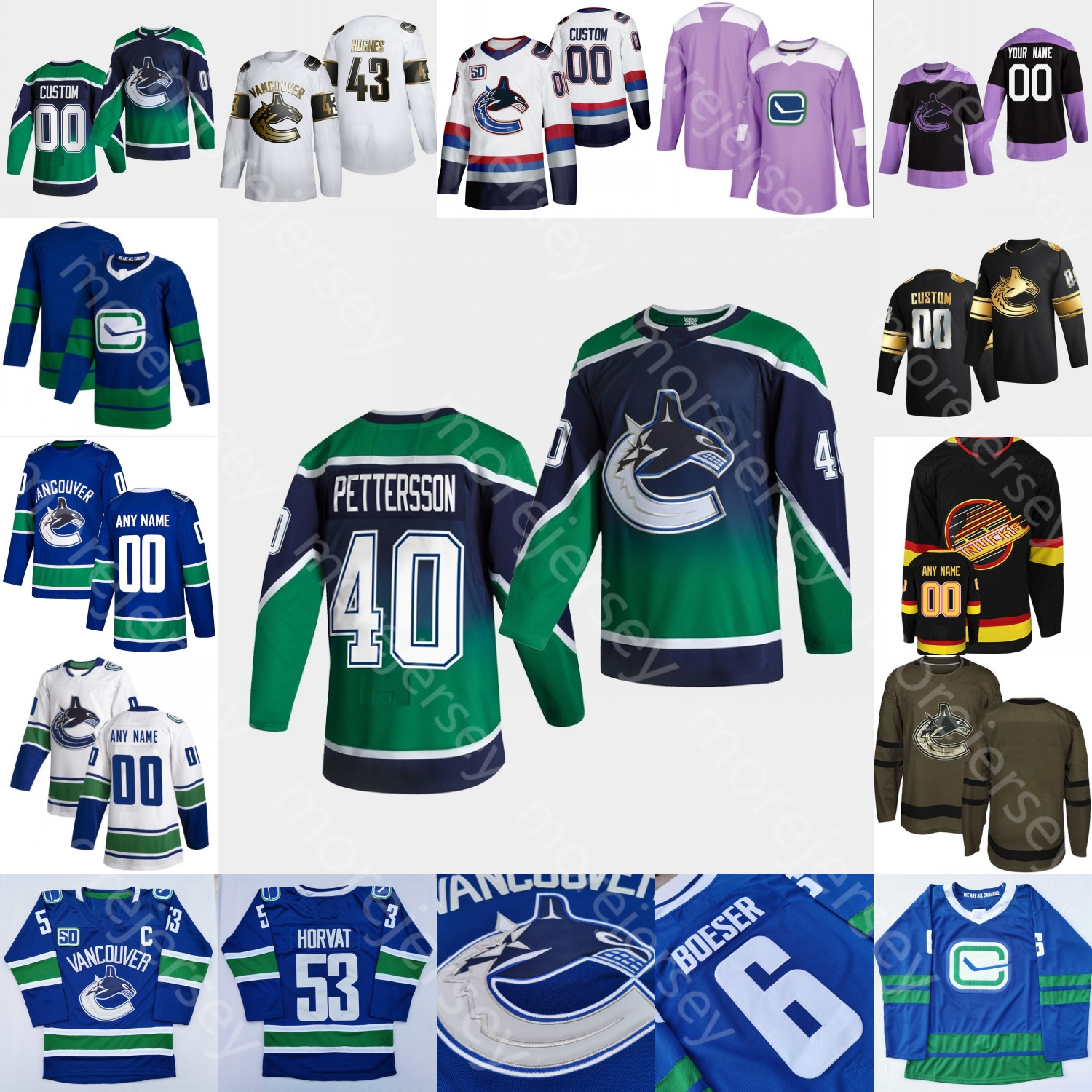 

Custom Vancouver Canucks Ice Hockey Jersey Brock Boeser Bo Horvat Elias Pettersson Nate Schmidt J. T. Miller Hughes Pearson Virtanen Sutter, Black golden