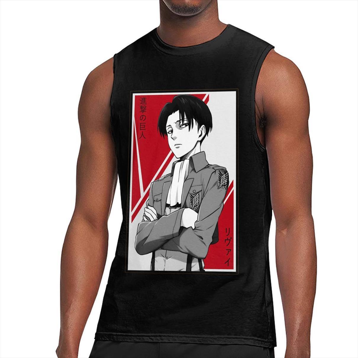 

attack on titan levi anime tank men fitness clothing mens bodybuilding summer gym male sleeveless shirts loose vest, White;black