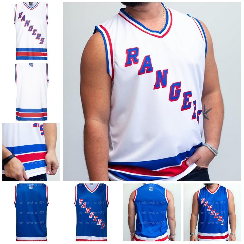 

New York Rangers Hockey Tank White blue vest customize any number and name hocke Jersey