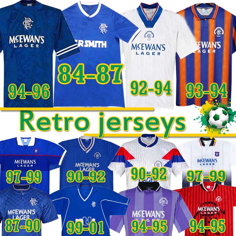 

S-2XL Retro Glasgow Rangers soccer jersey GASCOIGNE LAUDRU 1984 87 90 92 93 94 95 96 97 99 2001 02 03 vintage Classic football shirt Unifor, Black;yellow