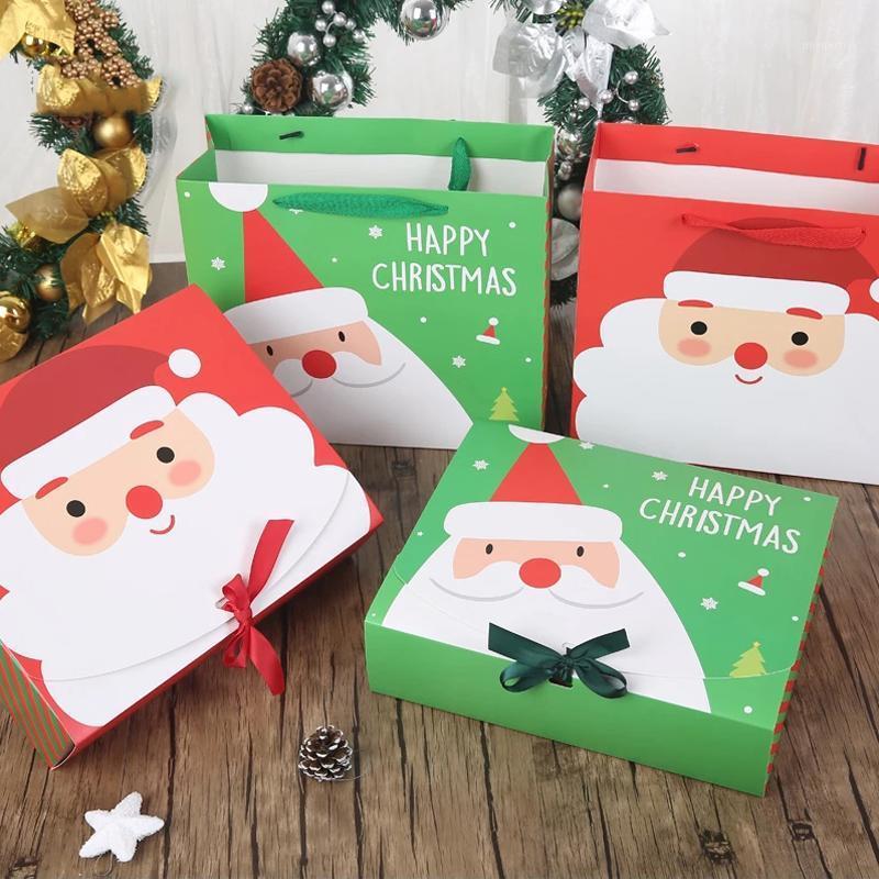 

Gift Wrap 5pcs Christmas Box Santa Claus Candy Boxes Year Party Chocolate Cookie Packaging Bag Green/Red Kids Gifts