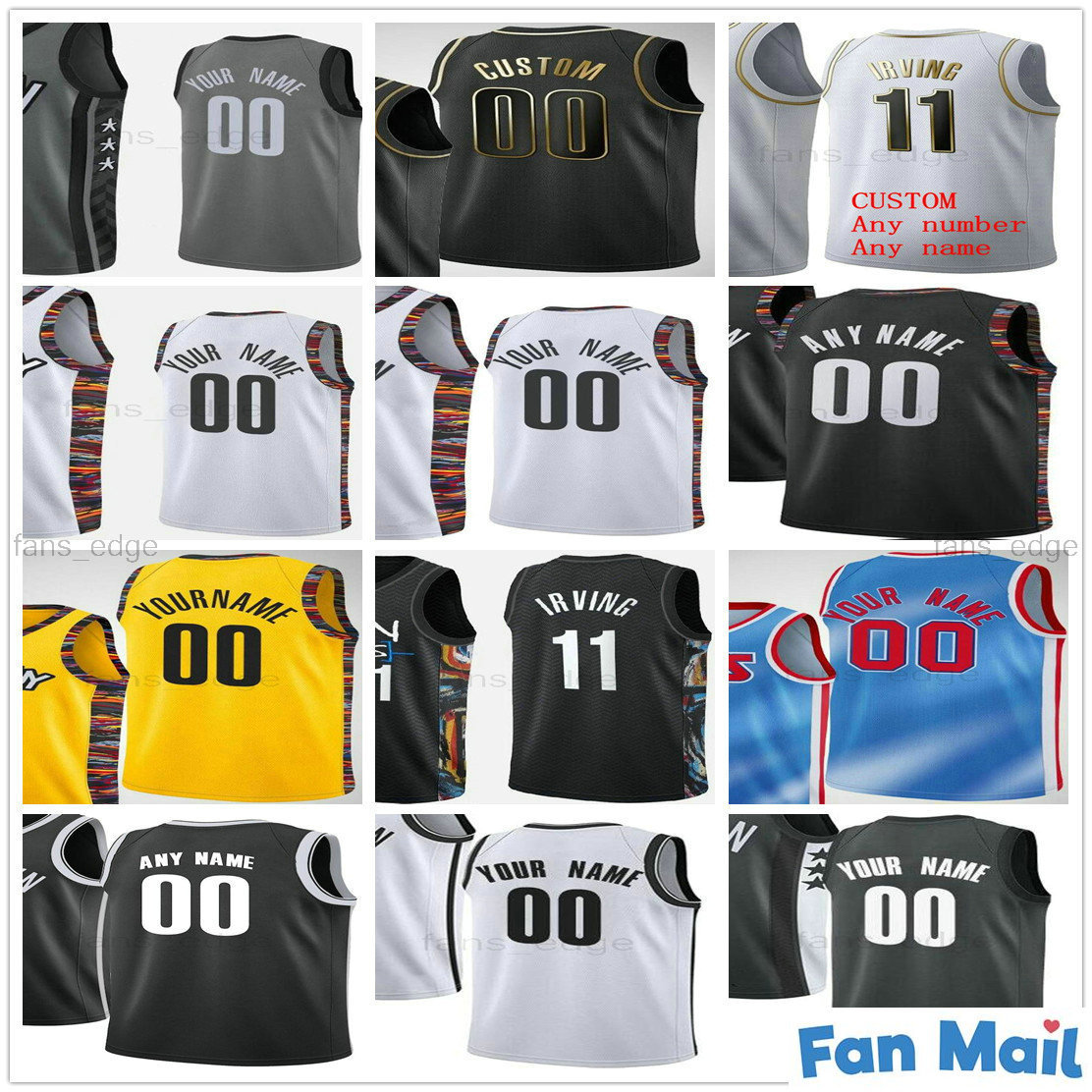 

Custom Printed 11 Kyrie 7 Kevin Irving Durant 13 Harden Joe 12 Harris 72 Biggie Drazen 3 Petrovic Man Women Kids Youth Basketball Jerseys, Black;red