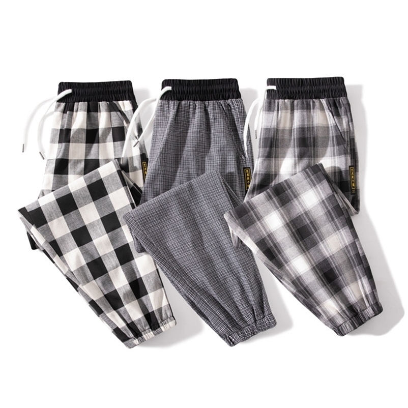 

Mens stripe Plaid Harem Pants Casual Pants Male Summer Harajuku Loose Drawstring Wild Pant Man Hip hop Jogger Trousers 211108, Small check