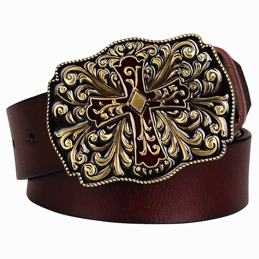 

2021 New Fashion Mens Genuine Leather Metal Cross Cow Arabesque Pattern Belt Men Gift for Women Decorative Belts 2dgg, Black