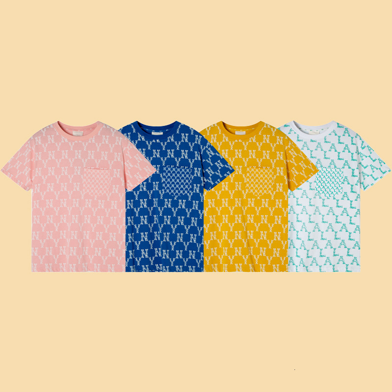 

T-Shirt Tees Tee summer ny couple Tshirt allover letter print round neck pure cotton versatile men' and women, Pink