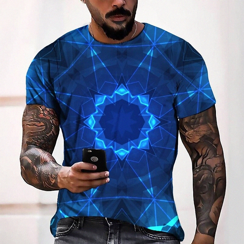 T-shirt Tee Tee T-shirt 3D Imprimer graphique col rond Casual Daily 3D Imprimé à manches courtes Tops de mode Cool Confortable Bleu O2NP #