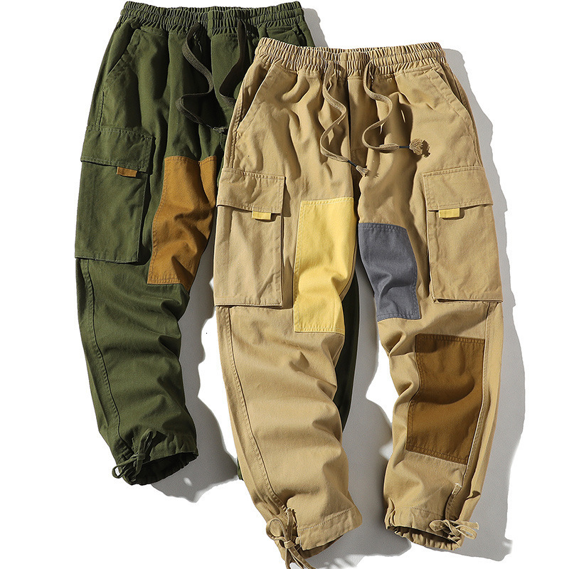 

2021 New Fashion Men Hip Cotton Pants Color Block Patchwork Corduroy Pant Streetwear Male Harajuku Jogger Sweatpant Trousers DB09, Kx-286khaki