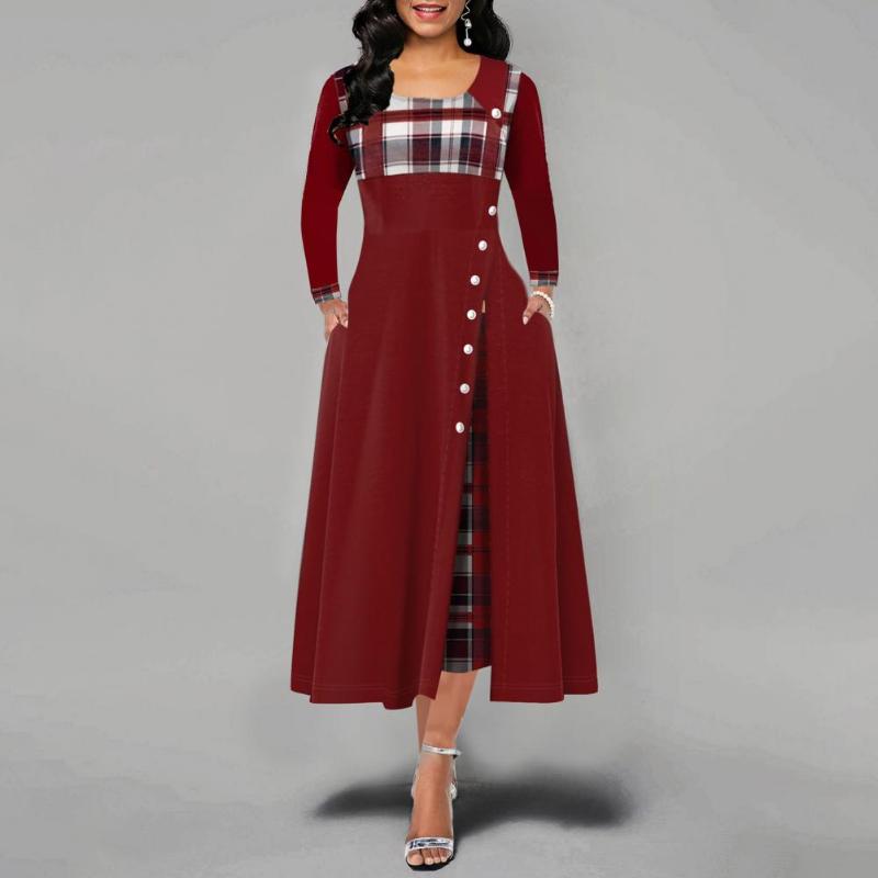 

Casual Dresses Spring Dress Round Neck Banquet Crew Buttons Stylish Wear Resistant, Purple