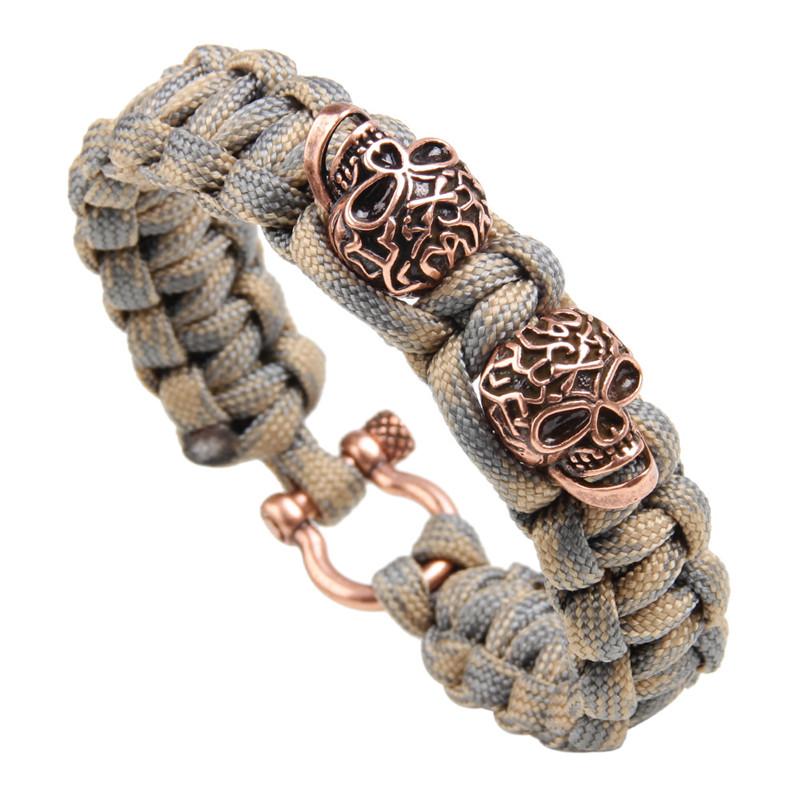 22.5 * 1.8 cm Vintage Bracelet Skull Copper Accessories Umbrella Cord Woven Bracelet Outdoor Survival Bracelet-image-701365886