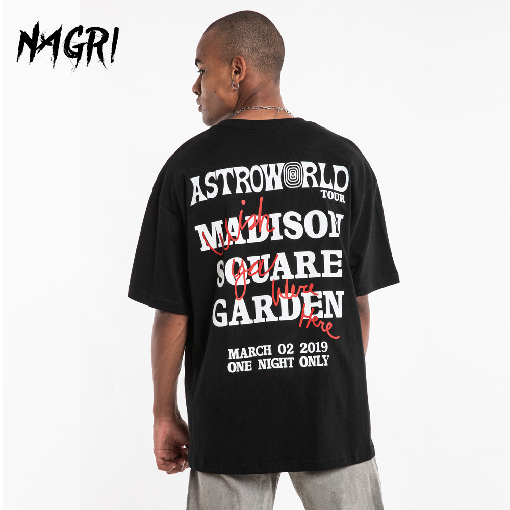 

NAGRI Oversize Men T Shirt Hip-Hop Travis Scotts ASTROWORLD Letter Print Short Sleeve Funny Punk Fashion Loose Tees Cotton 210301, White;black