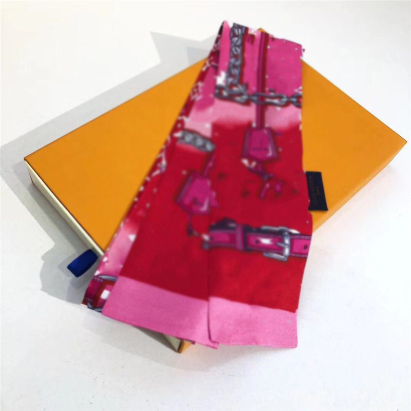 

New Silk Handbag Decorative Ribbon Female Neckneck High-quality Brand Silk Scarf Small Scarf Headscarf 120*7cm, Blue;gray