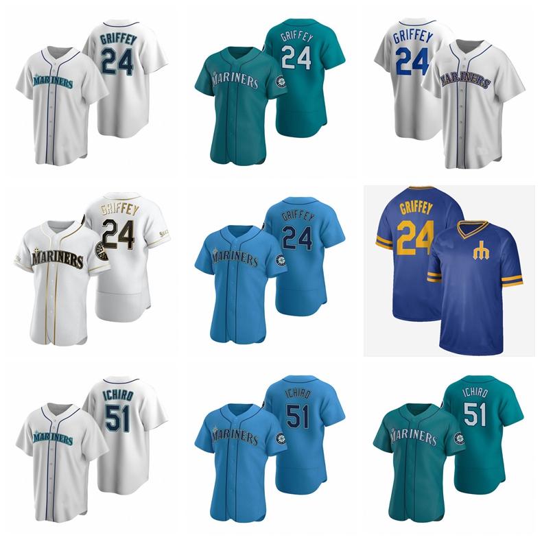 

Baseball Jerseys 24 Ken Griffey Jr. 51 Ichiro Suzuki Men Women Youth SeattleMarinersJersey 2021 813, Blue;black