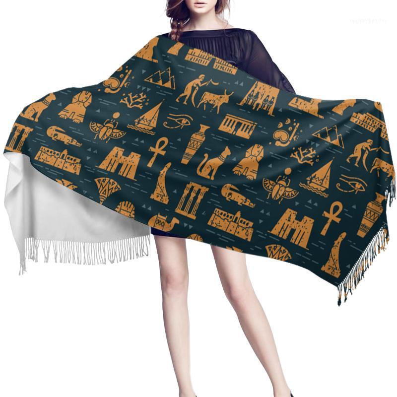 

Scarves Women Cashmere Scarf Autumn Winter Hijab Wrap Texture Egypt Animal Pattern Printed Shawls Headband Summer Ladies