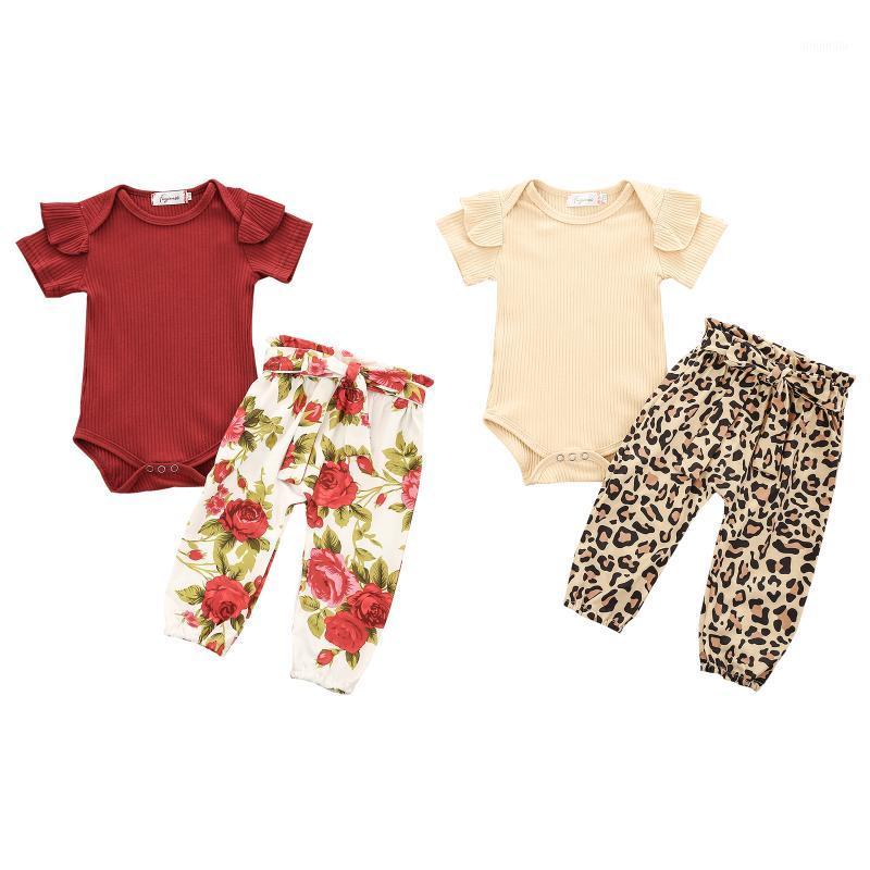 

Clothing Sets 2021 Fashion Toddler Girl Summer Solid Color Short Sleeve Romper Jumpsuit Top And Floral Pants For Baby Girls, White
