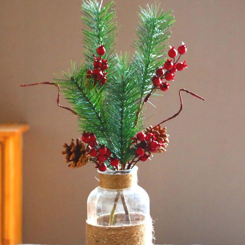 

Christmas Simulation Berry Artificial Pine Needles Red Berry Flower Branch shopwindow Holiday Decorations Home Decor Accessories