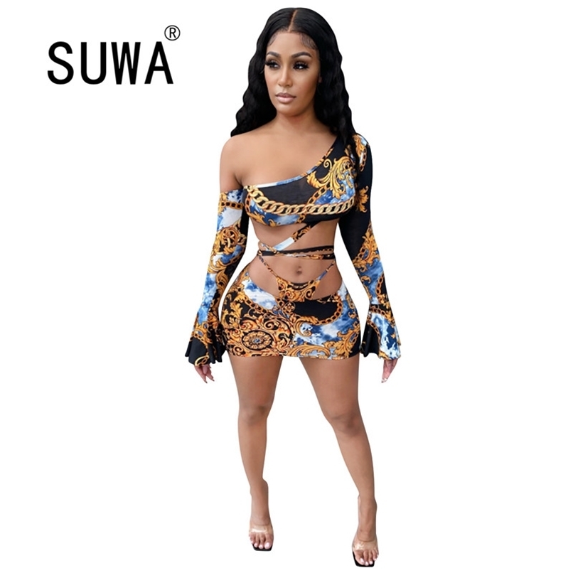 

Women Dresses Summer Product Tie Dye Off Shoulder Long Sleeve Bandage Sexy Mini Party Dress Free 210525, Black