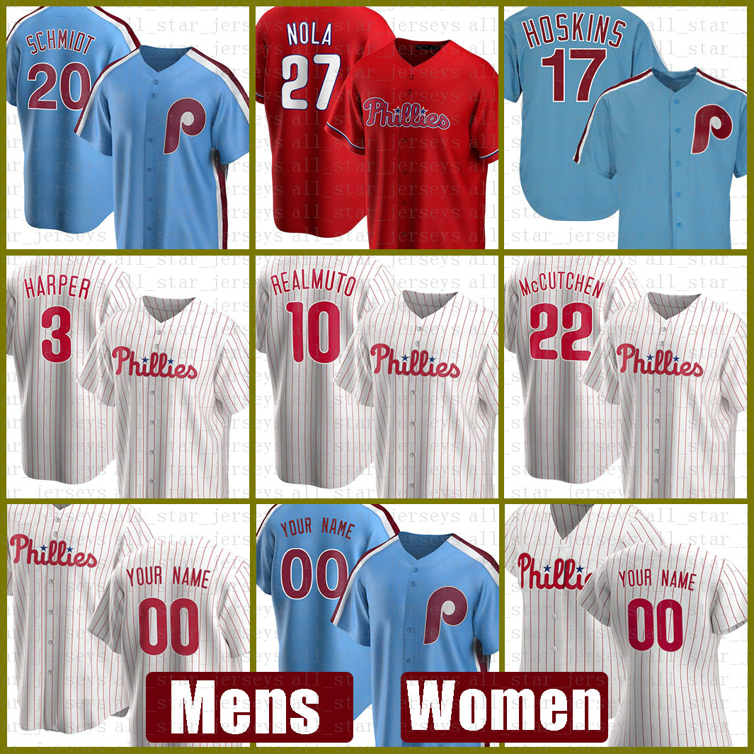 

Philadelphia Mens Phillies Women Baseball Jersey 10 JT Realmuto Bryce Custom 3 Harper 20 Mike Schmidt 10 Darren Daulton 27 Aaron Nola, Jersey(feichengren)retro