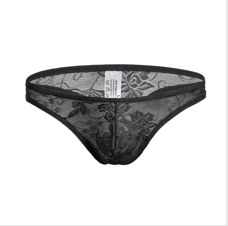 

New fine Mens Sexy Lace Underwear Floral Lace Pouch Bikini Mens bikini panties briefs C-thru stretchy Lace 5piece/lot, White