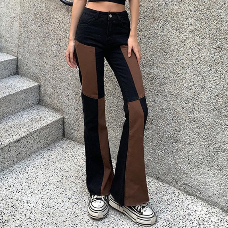 

Women's Pants & Capris Y2k Harajuku Flare Cargo Women Autumn Winter Streetwear Korean Style Patchwork Jeans Ladies High Wiast Jogger Slim Tr, Black;white