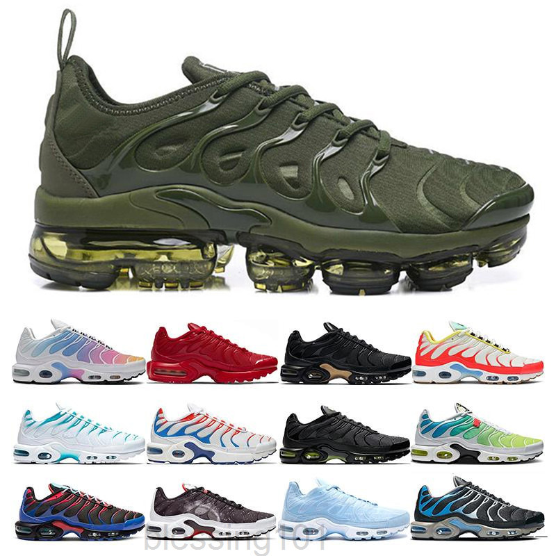 

2021 Mens Casual Shoes Athletic Trainers Clear Sole TN Plus Olive White Silver Des Chaussures Shoe Tns Trainers Triple Black Mens KK88, Color 09