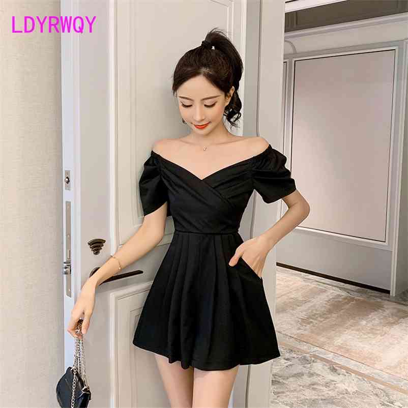 

LDYRWQY off-the-shoulder all-match loose-belly wide-leg jumpsuit Polyester WOMEN summer Korean fashion sexy 210603, Gray