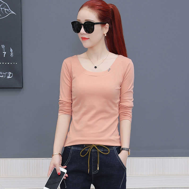 

Simple Style Women Spring Summer T Shirts Lady Casual Slim O-Neck Solid Color Tees Shirt Tops DF2081 210609, Pink
