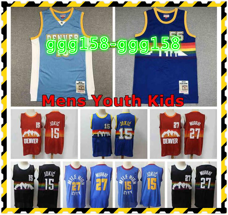 

Denvers 2021 Mens Swingman Jersey 27 Murray 15 Jokic 55 Dikembe Mutombo Carmelo Anthony Basketball Jerseys With Real Tags, Black;red