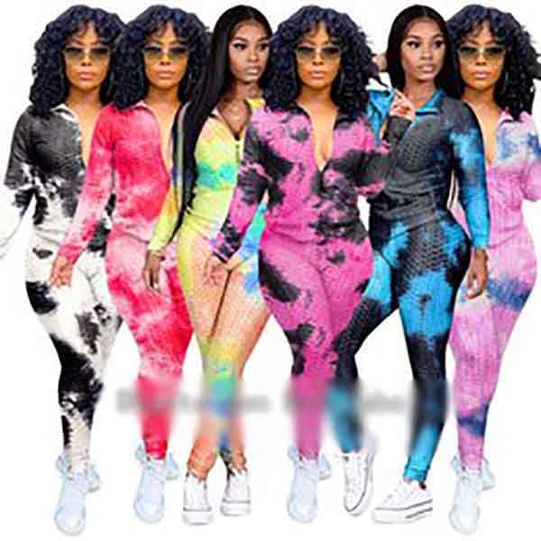 

Women Tracksuits Two Pieces Sets Designer New Ink Jacquard Tie Dyed Joggers Suit Long Sleeve Zipper Coat Lady Casual Yoga Sweater Pants Set, Fill price
