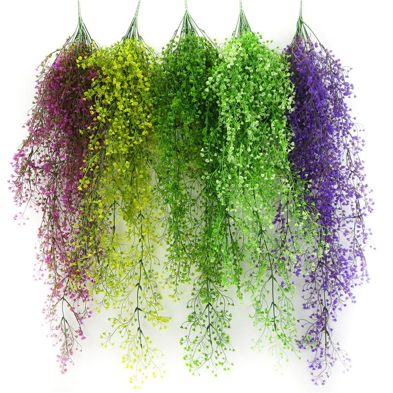 

2pcs/set Artificial Fake Silk Flower Wedding Decor Artificial Fake Hanging Flower Vine Plant Home Wall Decoration, Green