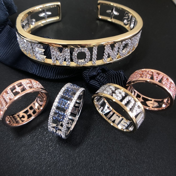 

2021 New S925 Pure Silver Light Luxury Creative Letter Charm Sweet Romantic Style Bracelet Ring Women Brand Jewelry, Black