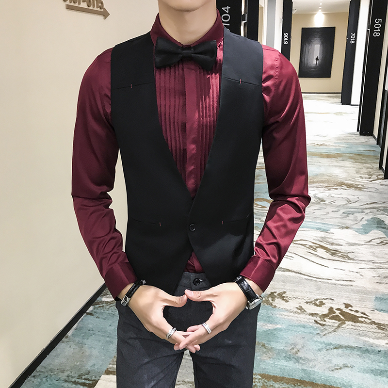 

2021 Plus Size Men's Proofing Collections Autumn New Black Mode No Sleeves Male Costumes Slim Fit Night Club Casual Collection Man2