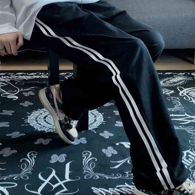 

korean fashion jogging sports pants women baggy black joggers sweatpants harajuku loose wide leg trousers for female, Black;white
