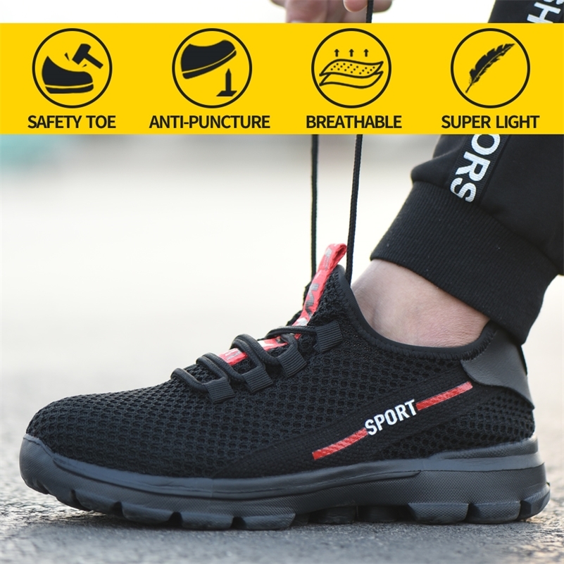 

Drop Shipping Work Safety Shoes For Men Summer Breathable Boots Steel Toe Construction Safety Work Sneakers Elastic Soft 210312, 910