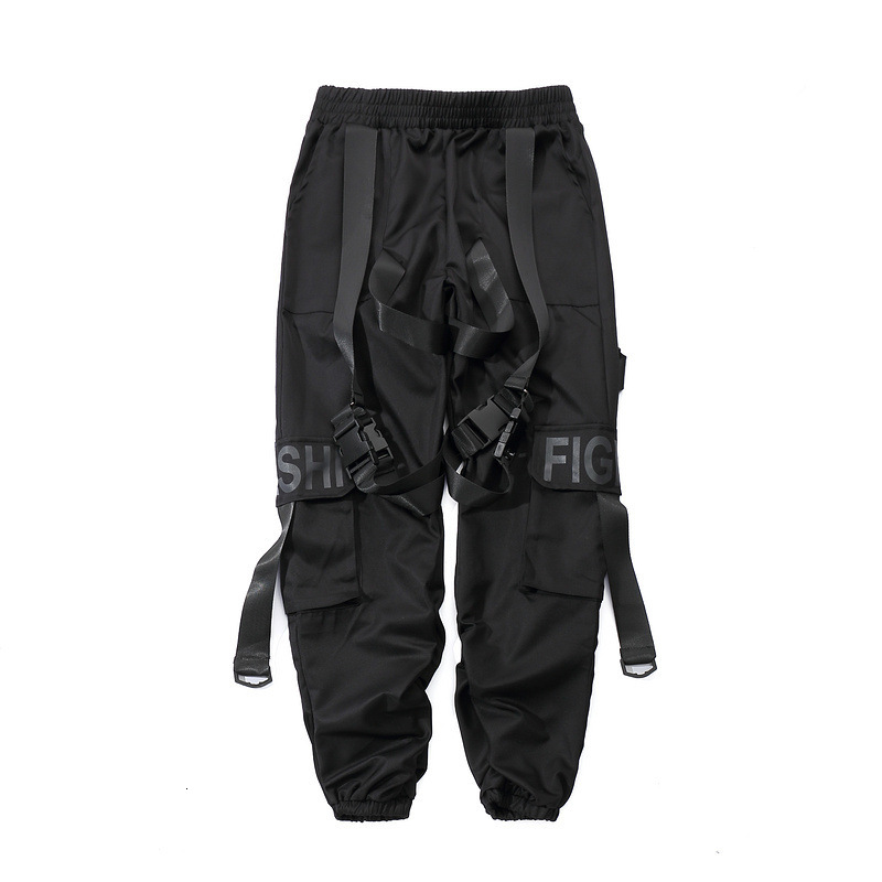 

pants trousers multi pocket printing functional loose casual leggings overalls paratroopers national fashion men's wear, Black