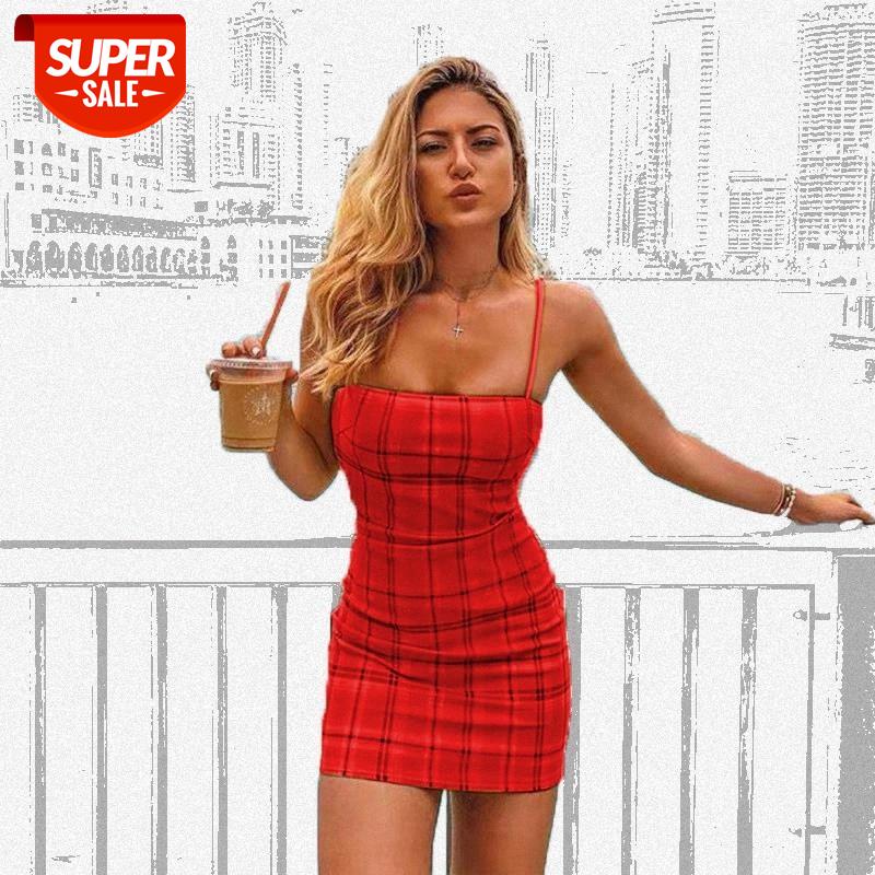 

Women Sexy Bodycon Dress Strap Sleeveless Stretchy Plaid Short Dress Sexy Ladies Evening Party Clubwear Femme Summer Sundress #Fl3M, Black;gray