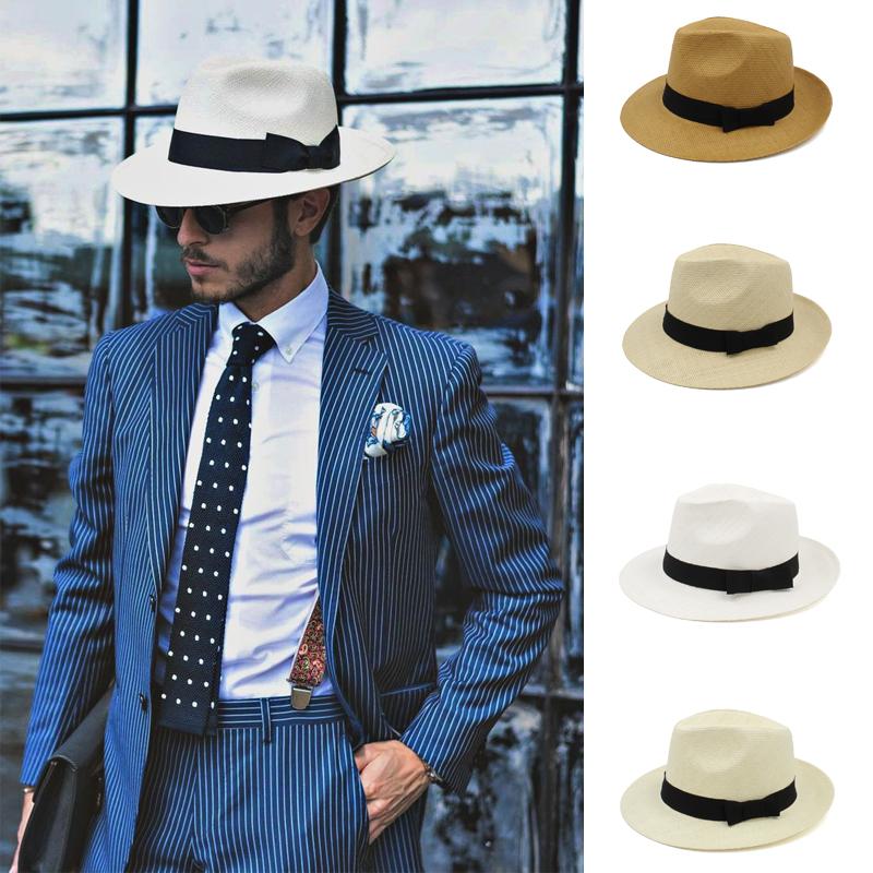 

Wide Brim Hats Men Women Straw Panama Summer Fedora Sunhats Bowtie Band Party Trilby Caps Outdoor Sombrero Travel Size US 71/4 UK L, Ivory