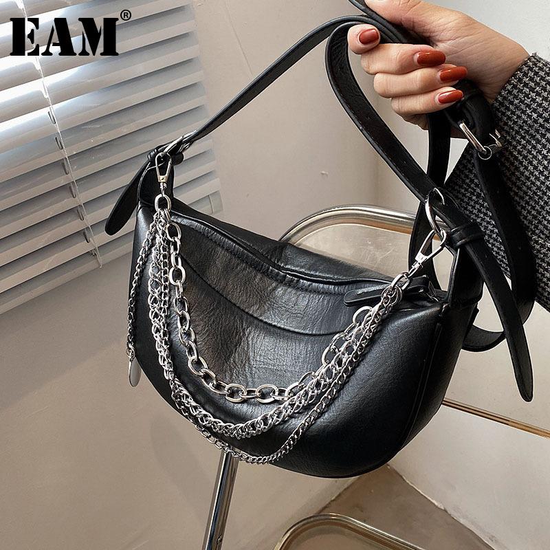 

[EAM] Women Spring New Metal Chains Quality PU Leather Personality All-match Crossbody Shoulder Bag Fashion Tide 2021 18A2010, Beige