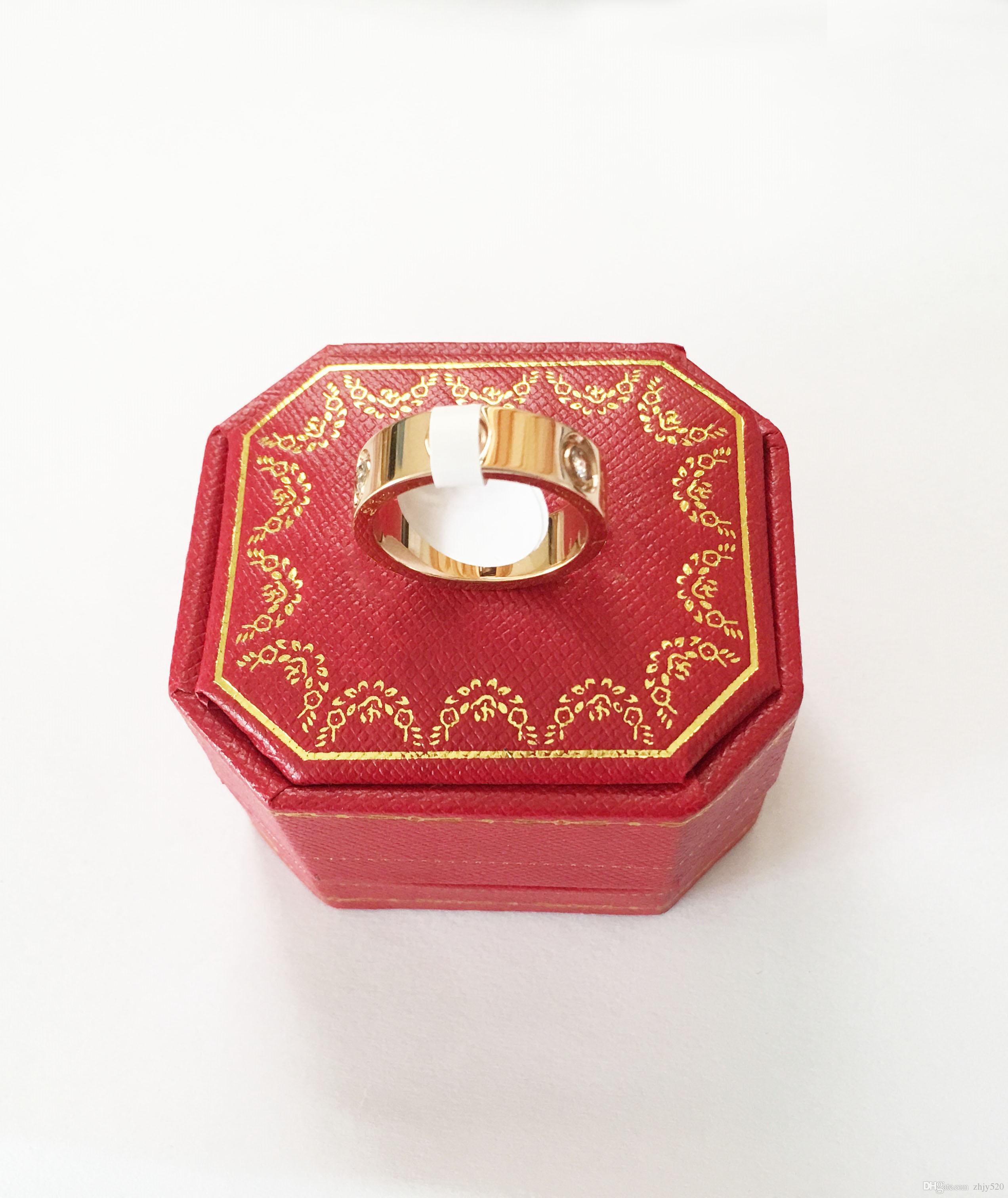 

4mm 5mm 6mm titanium steel love rings men and women Lady Gold Silver rose gold with crystal lovers couple ring for gift wedding with box