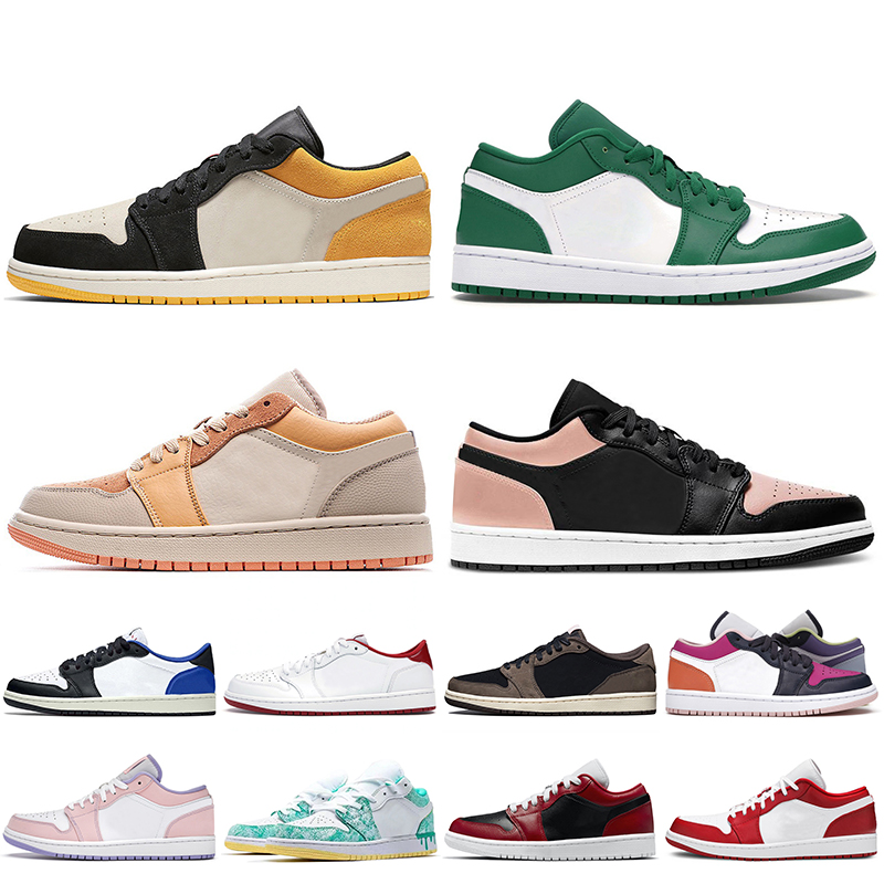

Top Sales Jumpman 1 Low Basketball Shoes 1s Women Mens University Gold Pine Green Basket Trainers Atomic Orange Crimson Tint Sports Sneakers, B33 low paint drip 36-40
