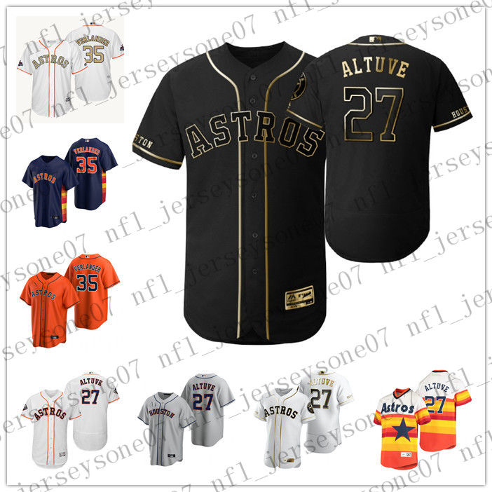 

Custom Houston men women youth Astros 27 Jose Altuve 35 Justin VerlanderÂ white Black gray orange Authentic 2020 Home Jersey