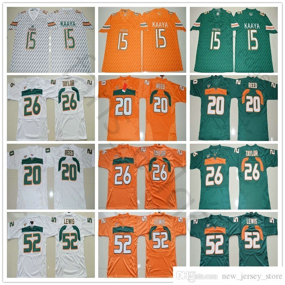 

NCAA Miami Hurricanes College Football Wear #15 Brad Kaaya Jersey Orange Green White 20 Reed 26 Sean Taylor 52 Ray Lewis Jerseys, As picture