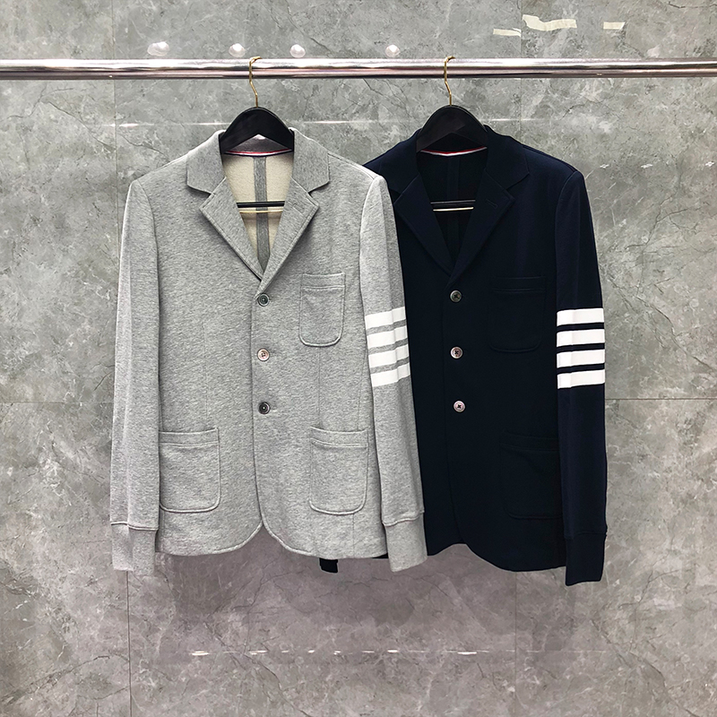 

Yarn-dyed Men's Suit Autumn Winter Classic 100% Cotton Luxury Brand Designer Blazer Men Slim Casual 4-bar Loopback Jersey Coat Original Jacket Costume Homme, Black