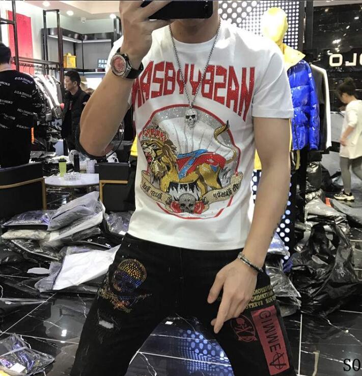 

New 2021 Mens Designer Shirt Short Sleeves Tshirt Men Cotton Tees Summer Rhinestone t Shirts Gsiu, As shown