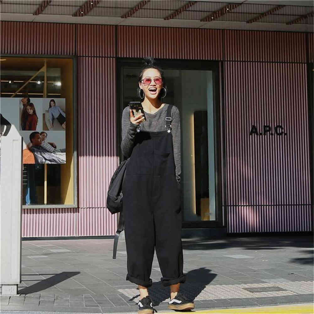 

women's jeans solid multi-pockets baggy denim overalls black khaki boyfriend pants loose brem streetwear female harajuku cargo mzmu, Blue
