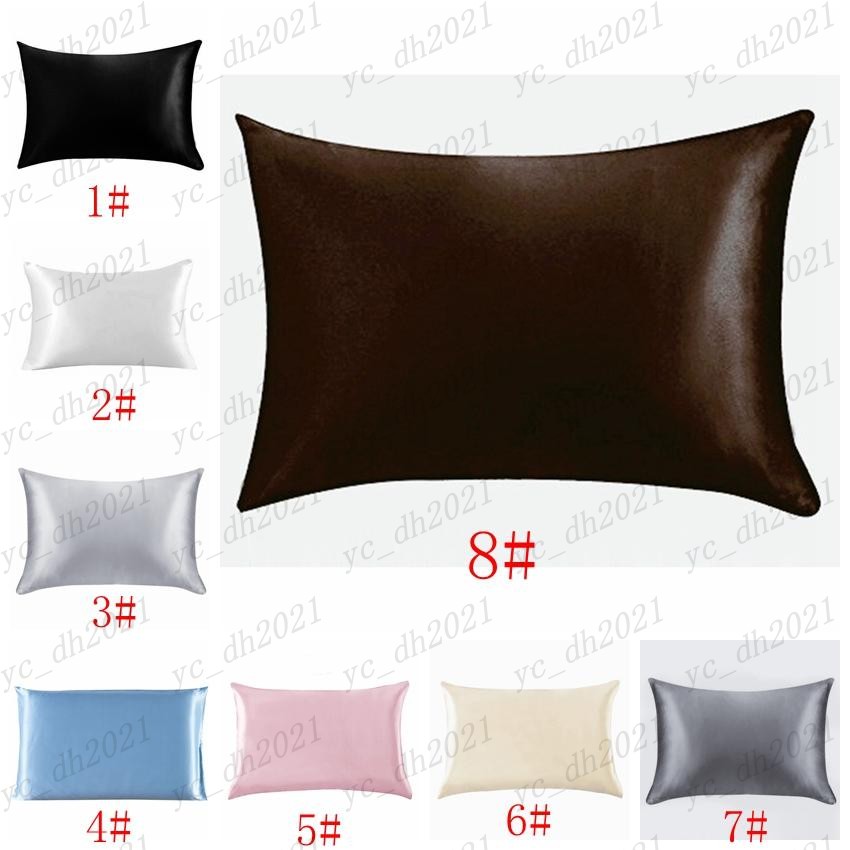 

20*26inch Silk Satin Pillowcase Home Multicolor Ice Silk Pillow Case Zipper Pillow Cover Double Face Envelope Bedding Pillow Cover