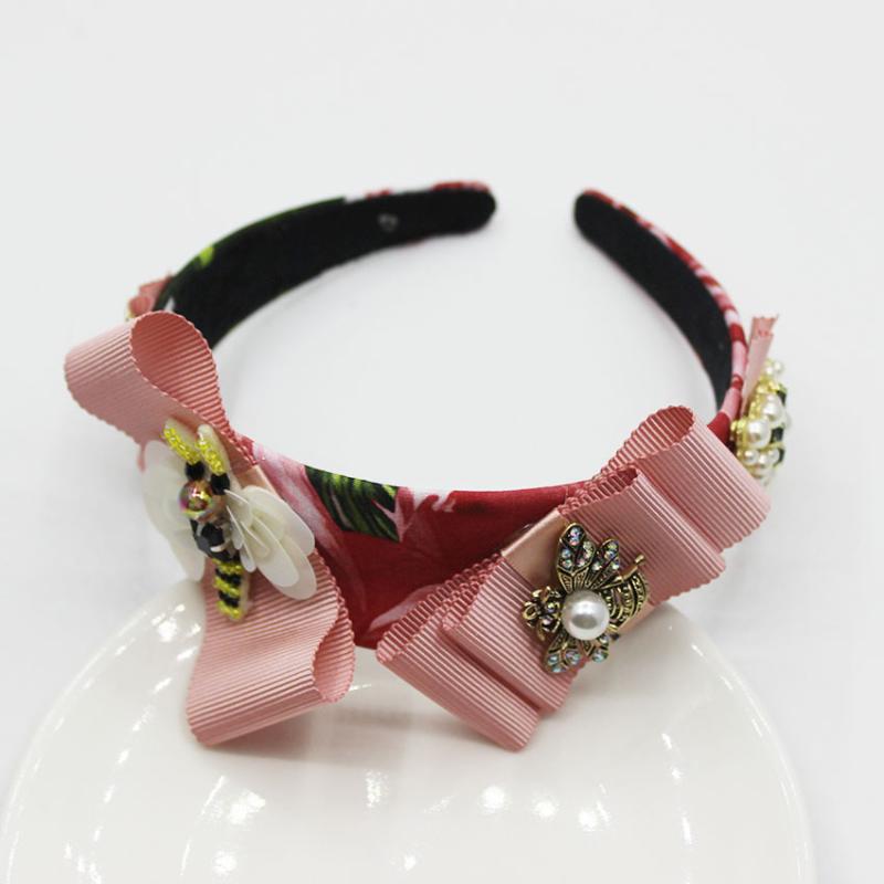 

Hair Clips & Barrettes Baroque Headband Vintage Wide Pink Bowknot Hairband Crystal Bee Crown Headpiece Women Wedding Accesories Pearl Jewelr, Golden;silver