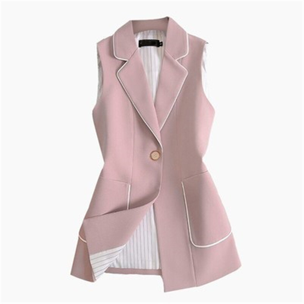 

Women Vest Spring Autumn Women Vintage Long Blazer Vest Single Button Sleeveless Suit Female Jacket Outwear Waistcoat Tops ZY5177, Black